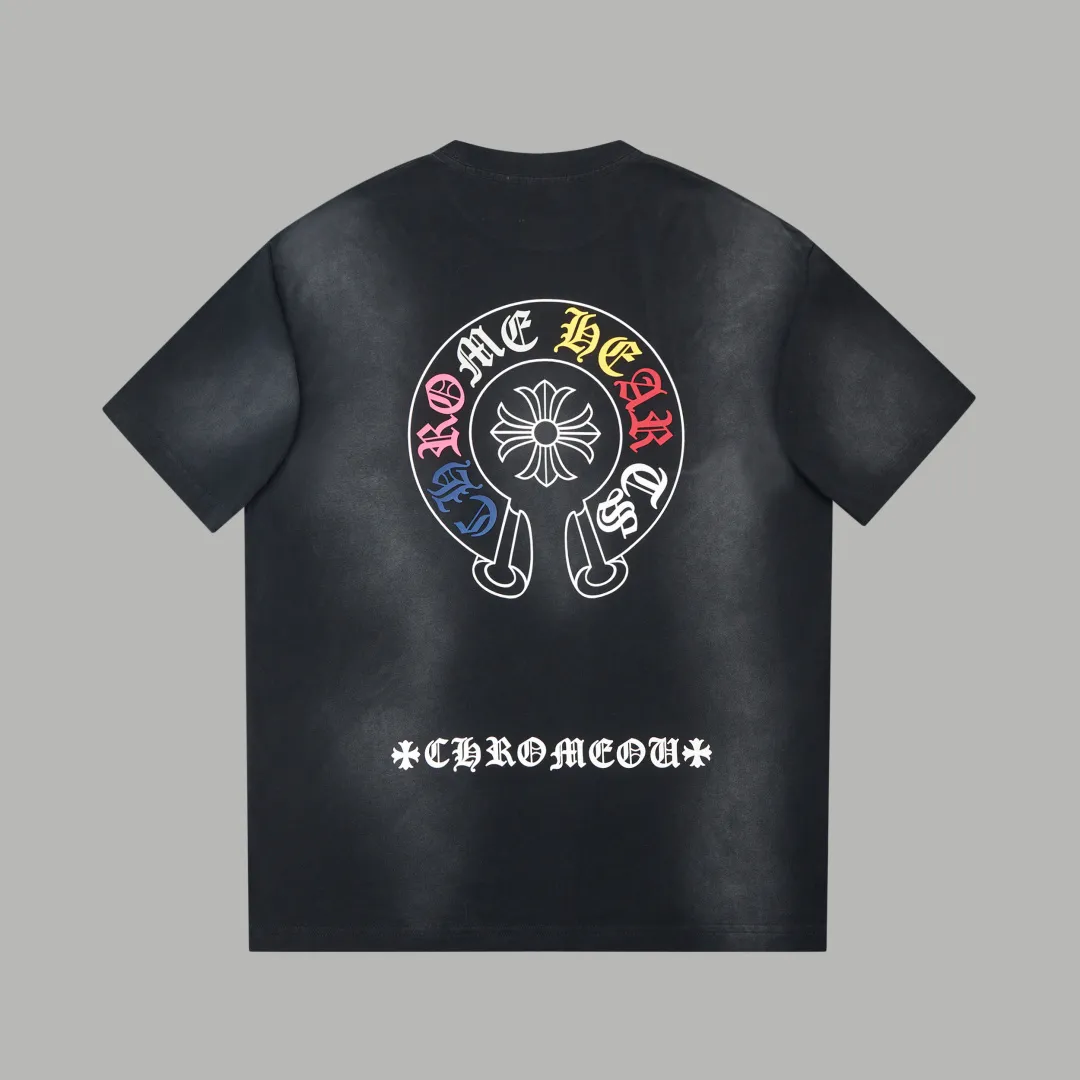 🅿️250 ✨CH✨🆕25SS spring and summer new style Croix heart✝frame letter distressed printed short sleeves Light luxury essential item for daily commuting for men and women Correct version Welcome to compare Detailed features · 280g 100% pure cotton double yarn jersey fabric · Custom dyed in the same vat, special thickened 32 count double-strand 1X1 thread · Colorful foaming. Ready-to-wear dyeing Then do the faded fried snowflake process, then wash it to make it look old. Common washing improves the effect · Double-needle stitching and cross-stitch process · Original main mark, washed tag, branded moisture-proof paper packaging Color: black/white/orange Size: S/M/L/XL